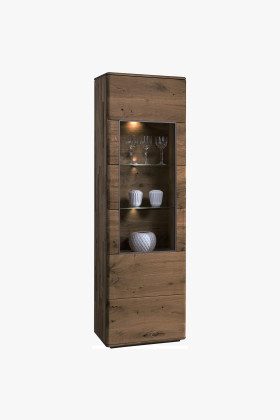 Schmale Vitrine Texas Eiche gebrannte Eiche mit Glastür